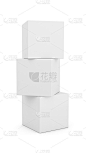 在白色背景上的三个白盒的3D渲染堆栈