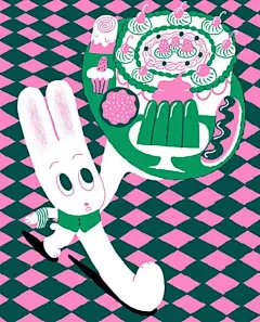 @云朵插画
#深夜复习#一组粉绿色调的插画设计，works by Min Heo ​​​