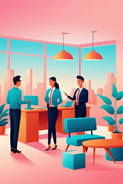 商务商业扁平风商务办公场景插画