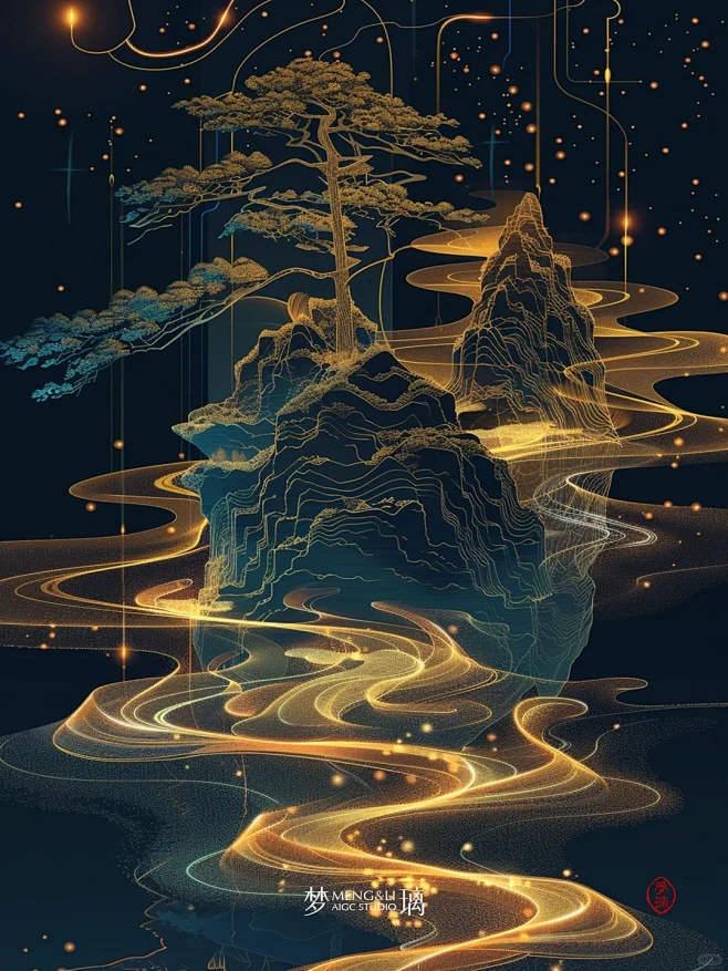 AI绘画| 中式美学 流光金线国风山水 附咒语 - 小红书-花瓣网