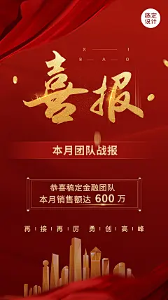 金融保险销售业绩表彰喜报贺报红金风手机海报