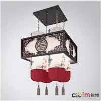 中式经典雕刻祥云方形灯架四头喜上枝头手绘图案吊灯