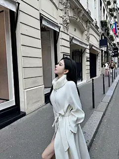 woppei【人生大衣】优雅气质长款全羊毛领口拼水貂设计双面呢外套-淘宝网