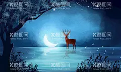 唯美麋鹿插画图片  - 源文件下载【酷图网】意境,唯美,梦幻,创意,插画,手绘,梦境,小清新海报,卡通插画,古风,温馨,文艺范,文艺海报,手绘风,浪漫,治愈系,可爱,温暖,安逸,舒适,梦中世界,动漫壁纸,森系,森系插画,淡雅,文艺风,中国风,放飞梦想,小清新,元素,韵味,国潮,麋鹿,花丛,金色麋鹿,发财鹿,梅花鹿,森林,丛林,玄关画,装饰画,