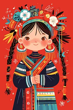 东方人物民族女生图片插画