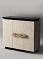 Andre Cabinet  900mm (W) X 820mm (H) X 335mm (D)Sheathed in Bark skin with lacquered black koto top and base and…: 