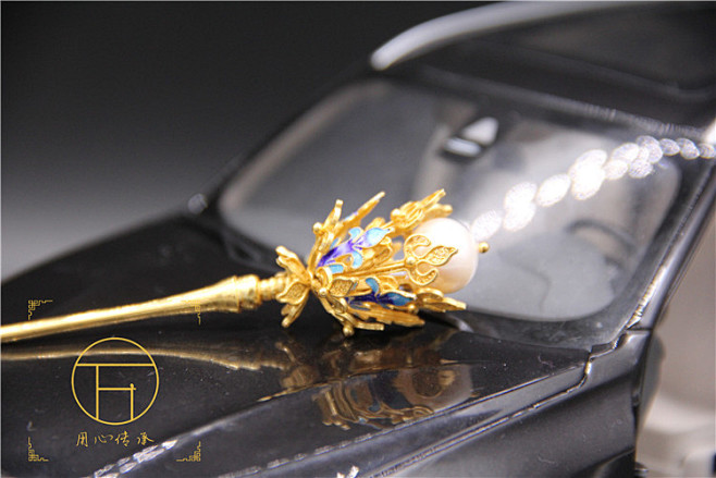 925银镀金花丝掐丝烧蓝禅意莲花珠古代头...