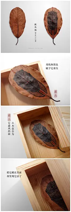 『秋蟲』今天步行中捡到张小树叶，我把它夹杂随身笔记本。回去随心用啫喱笔画了只秋蝉，觉得很有意思。于是就把它装进木盒里，以后就不用随风漂泊了。瞬间觉得它会了！生活存在太多简单而有趣的事物，我们一定要用心眼去发掘！ #小清#手工艺#秋天#插画#手绘#原创#创意#图案