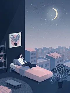 唯美星空晚安手绘手机壳壁纸插图夜晚插画PSD设计素材高清JPG图-淘宝网