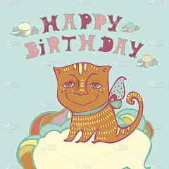 矢量与可爱的猫快乐的生日卡片