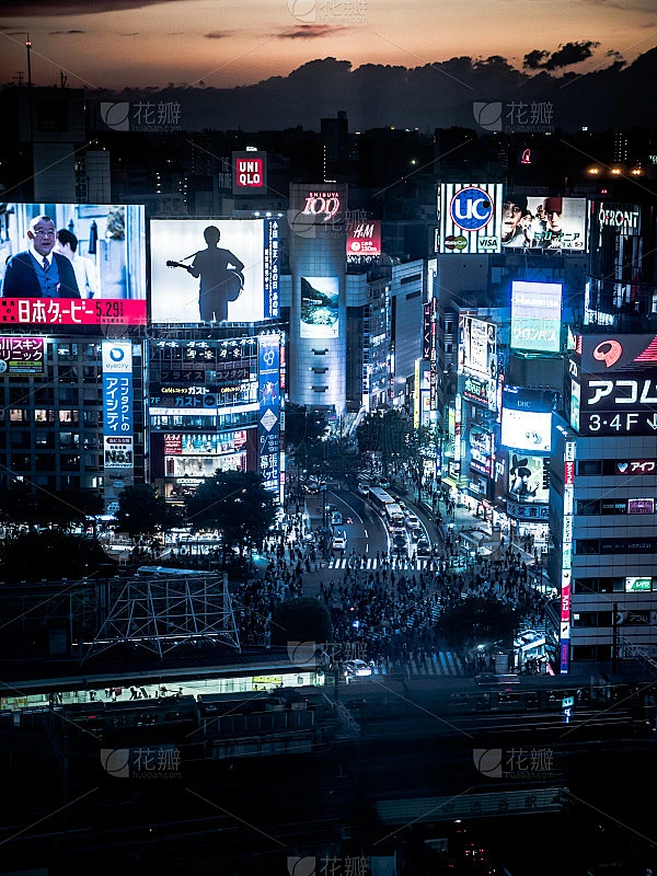 东京涩谷夜景素材-花瓣网