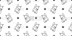 狗爪无缝模式法国牛头犬矢量孤立壁纸背景白色