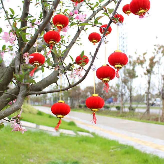 婚庆喜庆塑料植绒小灯笼门口走廊阳台天花板...