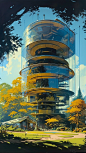 Stunning Neo-impressionist landscape painting by Syd Mead