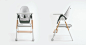 Sit-To-Step High Chair : Merging design with functionality, the Sit-to-Step High Chair was designed to fit into the environment of the home without compromising on useful features like reclining, and folding for storage. It starts as a feeding chair for c