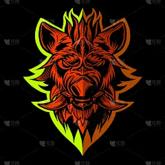 猪,2019,公猪,动物头,华丽的,动物,绘制,花,剪影