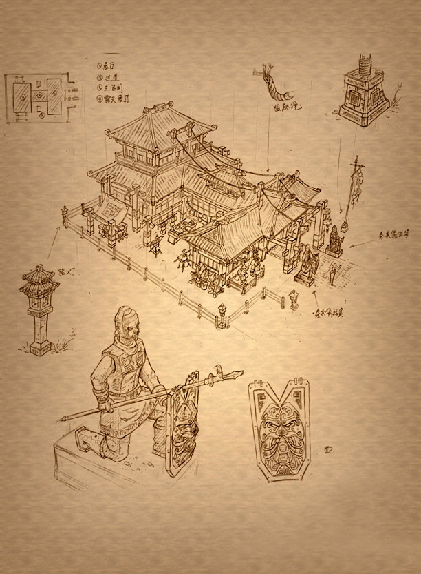 (3)【很牛的古代建筑原画设计 手绘 原...