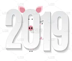 可爱的,2019,新年前夕,卡通,贺卡,分离着色,传统,设计,问候