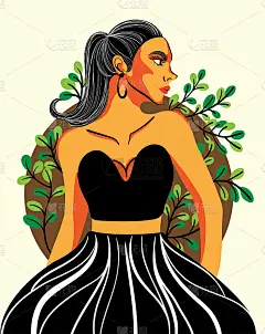 Colorful woman retro art style vector illustration