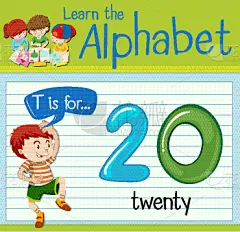 数字20,闪卡,英文字母T,可爱的,白色,单词,字母,图像,演讲