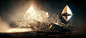 Photo 3d illustration rendering of crumbling gold ethereum coin cryptocurrency collapse concept eth mining digital money