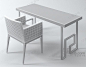 新中式时尚白色木质长方形书桌米色软垫休闲椅桌椅组合