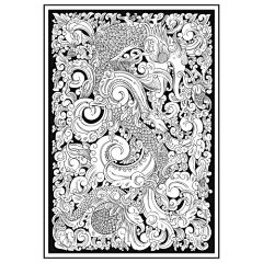 华丽龙纹线稿图矢量图插画