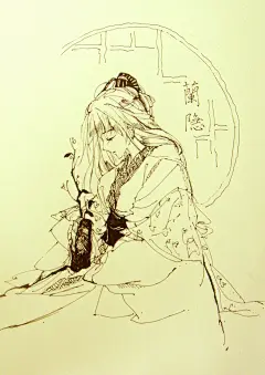 mhg-山色青回_原创,手绘,人物,练习,古风,妹子,黑白,线稿_涂鸦王国插画