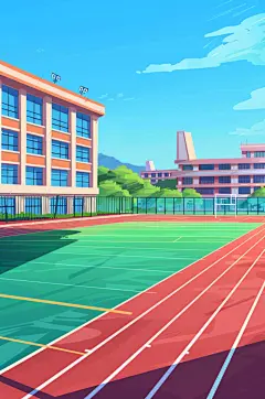 AI数字艺术扁平风校园球场操场插画-众图网