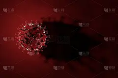 致命的红色病毒细胞破裂了3D渲染红色表面，从上面看。治愈新冠肺炎的概念。