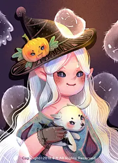 《抱银鼬的女子》鬼怪版✨_余肉__插画师作品_涂鸦王国gracg.com