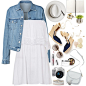 A fashion look from April 2016 featuring white strappy dress, blue jackets and lace up wedge sandals. Browse and shop related looks.