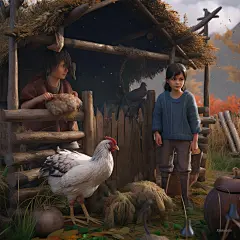 AI绘画_Prompts_Faremare_dark_haired_girl_and_boy_viking_hut_garden_chickens_go_20ee3b09-6756-42f6-9a99-73cebe810b0c_xpanx.com