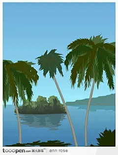 椰树蓝天海水插画素材