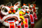 传统的多彩中国舞狮，中国纸指: 好运