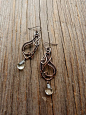 Dangle copper earrings - Long teardrop earrings - Wire jewelry with Prasiolite Gemstone : These drops will shine as the clear winter sun that we so seek. Statement copper earrings with Prasiolite teardrops. Jewelry patinated, polished and lacquered to pro