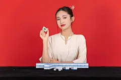 打麻将新年龙年春节美女人物摄影图