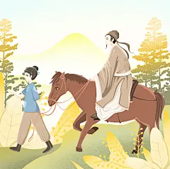 古风骑马送行踏青出游赋诗古代诗人词人人物插画