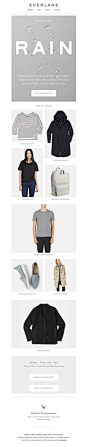 Everlane topical email design (this was sent out on a rainy day after it hadn't rained in a while).: 