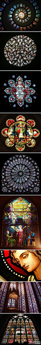 教堂的染色玻璃。不仅仅是彩色的玻璃，更是玻璃背后彩色的神学。玻璃上每每幅精美的图案都有不同的意义。