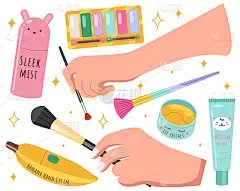 女性化妆品护肤美容横幅。矢量插图与化妆品配件