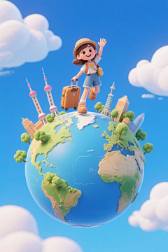 卡通环球旅行儿童人物模型