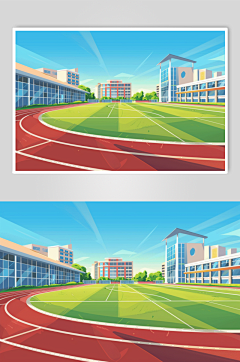 AI数字艺术扁平风校园球场操场插画-众图网