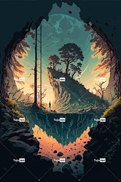 火山口 景观 山 森林 树木 幻想 自然 月亮 山 山 山
