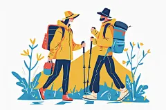 扁平风旅游山野徒步插画