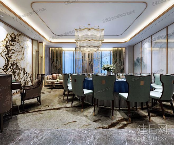 新中式酒店包间餐厅酒店空间模型-3d模型...