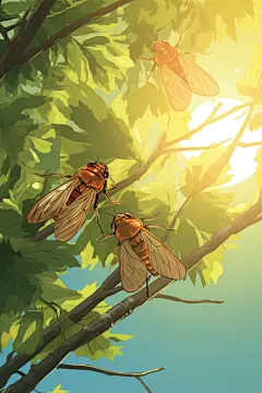 知了夏至插画手绘