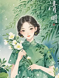 AI数字艺术清明节气水彩插画