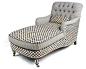 Courtly Check Underpinnings Chaise | MacKenzie-Childs - Mingling Courtly Check® and ticking stripes, the stage is set for a lively exchange of ideas. Made in the U.S., the Chaise features an eco-friendly frame of sustainably harvested hardwood and eight-w