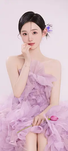 居家 公主 美女 紫色裙子 花 手机壁纸